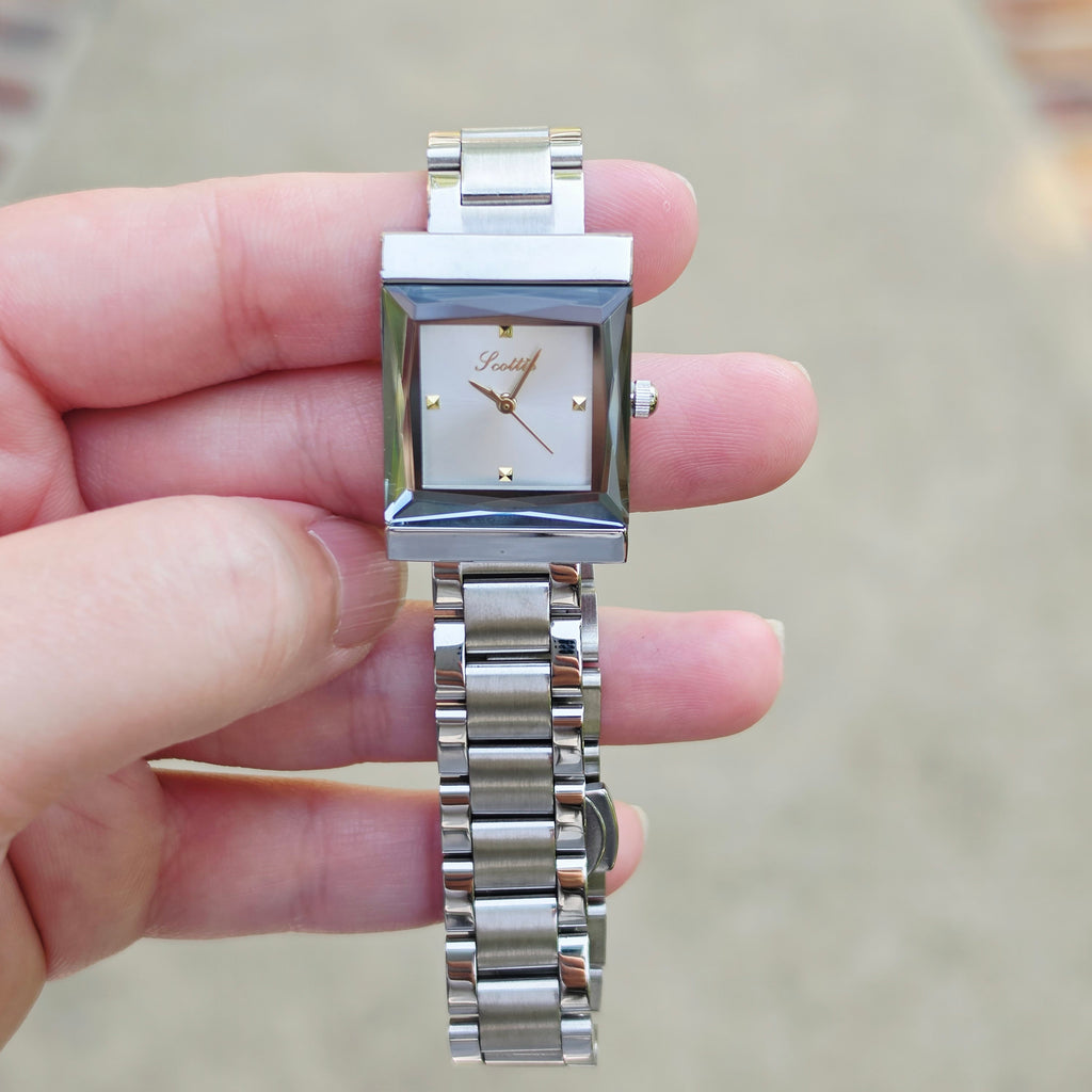 Women's Stainless Steel Square Watch - Link Bracelet - 4 Colors - Crystal Dial