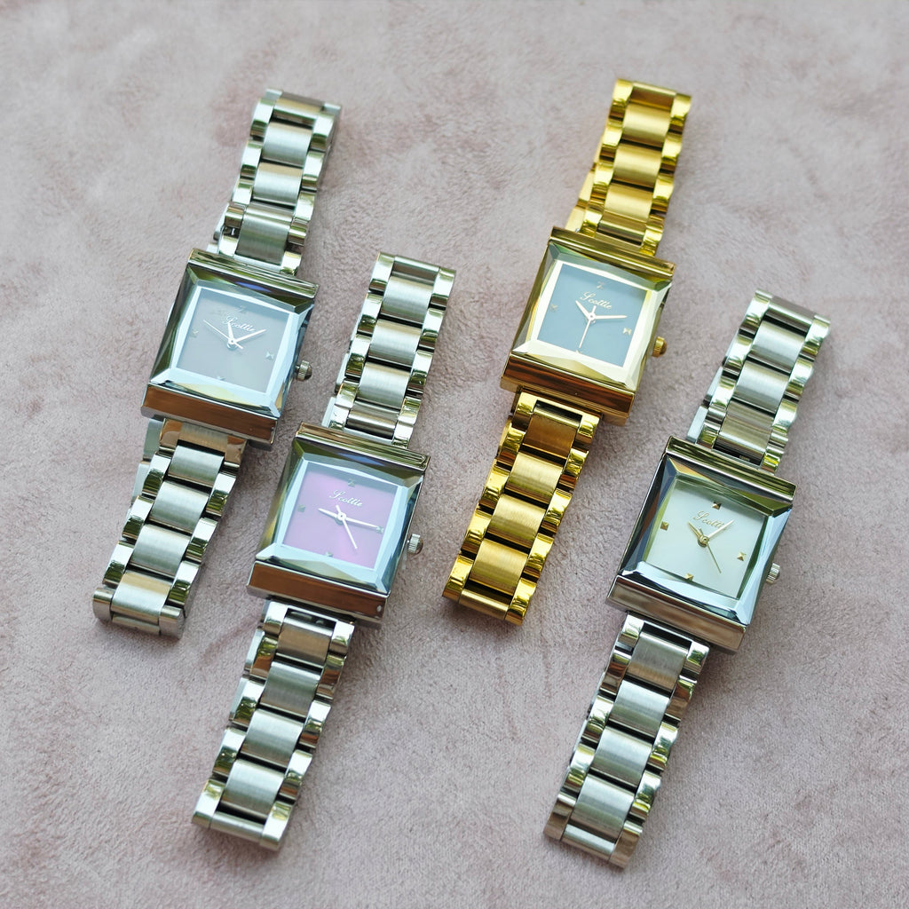 Women's Stainless Steel Square Watch - Link Bracelet - 4 Colors - Crystal Dial