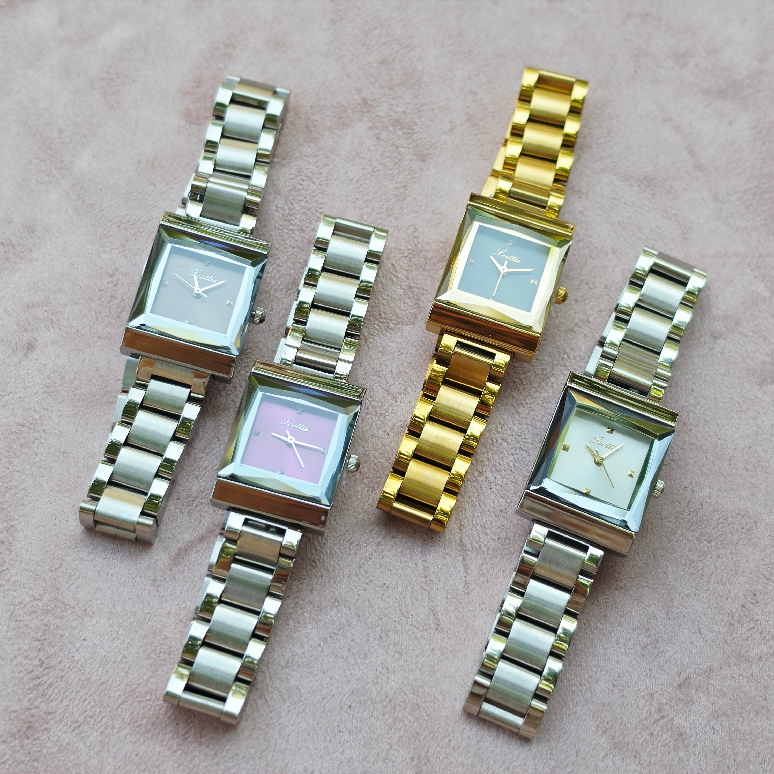 Women's Stainless Steel Square Watch - Link Bracelet - 4 Colors - Crystal Dial