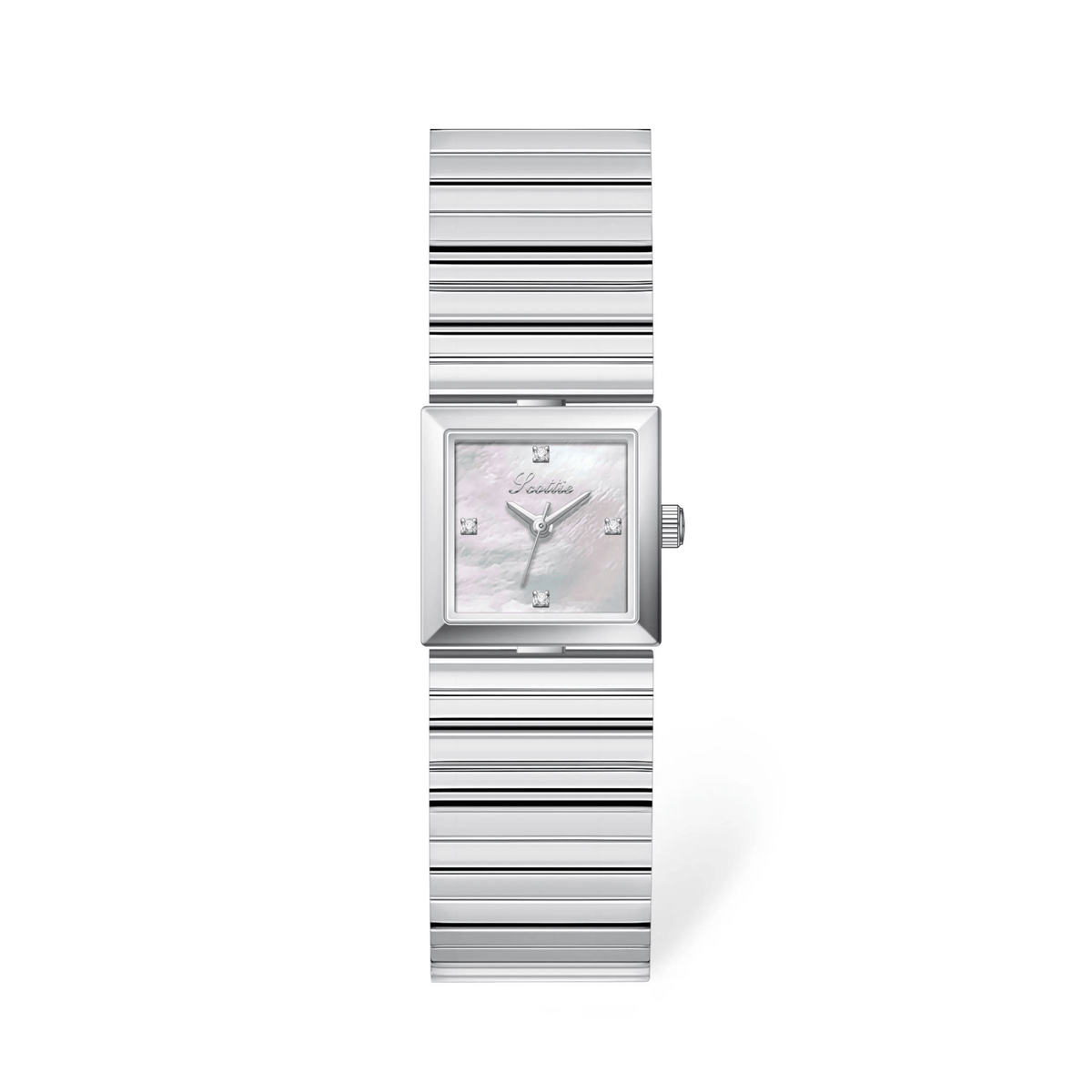  Mother-of-pearl dial silver-tone square bracelet watch, product shot on white background