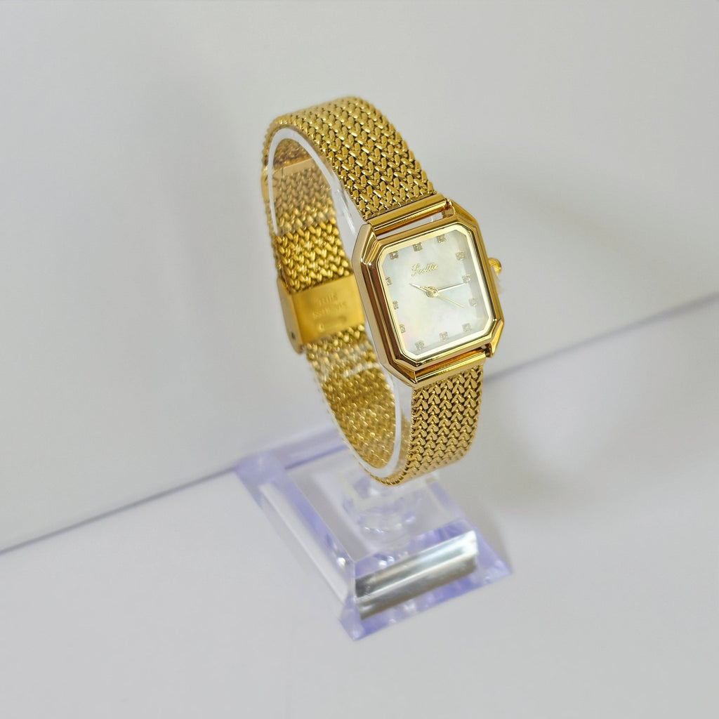 Crystal Diamond Dial Women's Watch - Gold Mesh Jewelry - GOLDASEEL