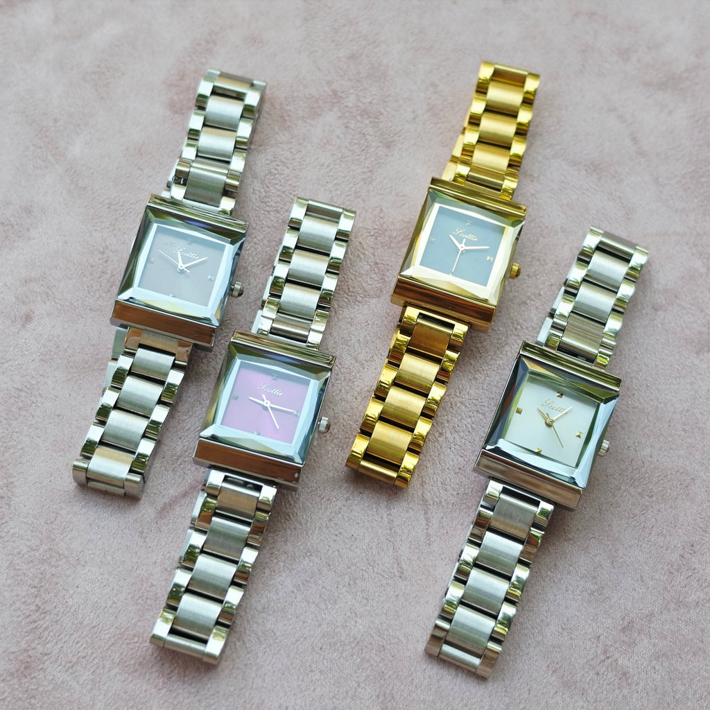 Women's Square Link Bracelet Watch 4 Colors Crystal Dial Jewelry Style - GOLDASEEL