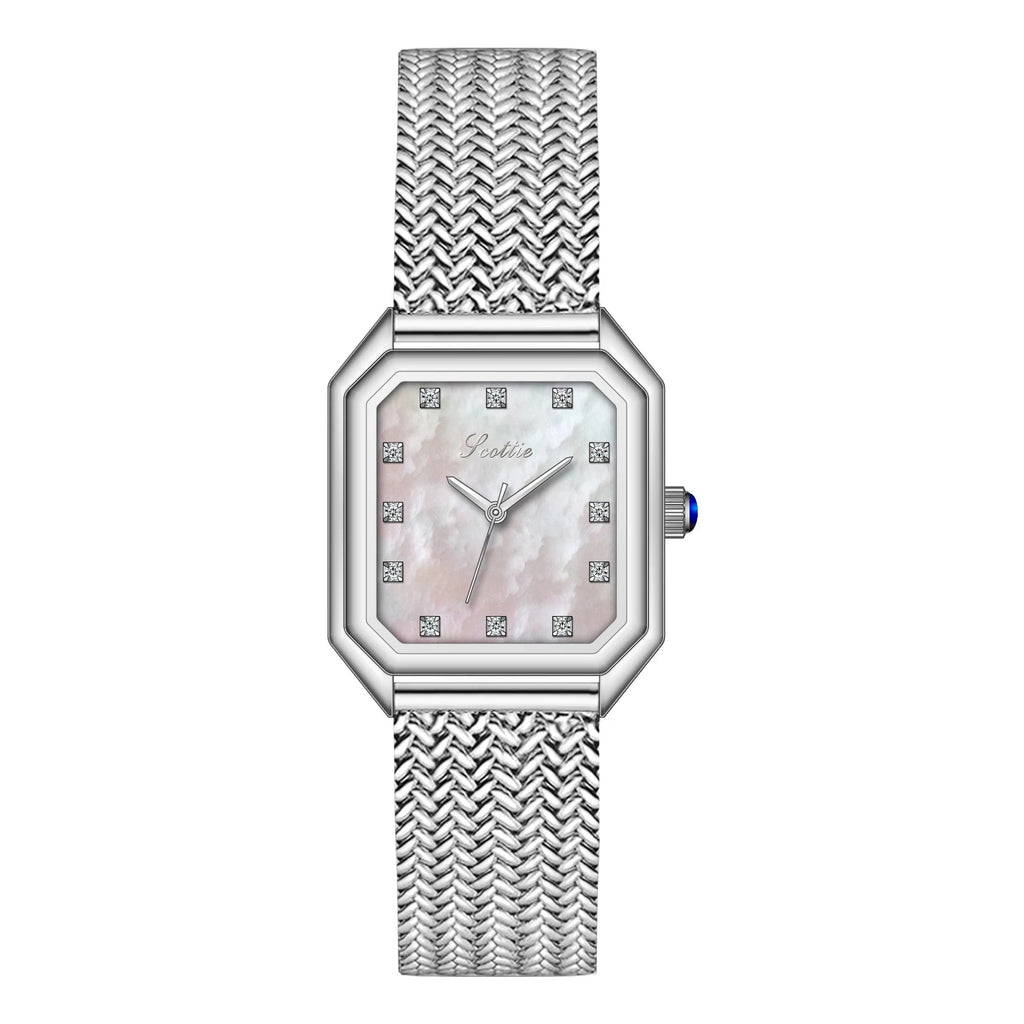 Women's Silver Mesh Square Minimalist Watch - GOLDASEEL