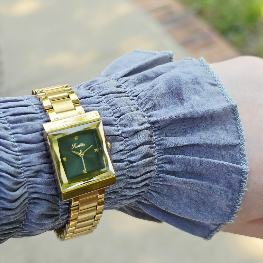 Women's Square Link Bracelet Watch 4 Colors Crystal Dial Jewelry Style - GOLDASEEL