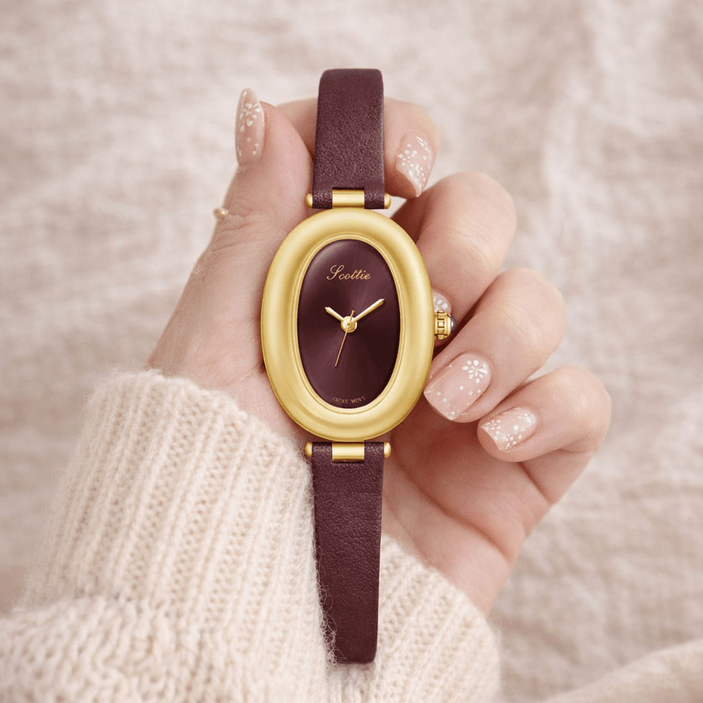 Women's Small Gold Oval Watch Dual Leather Strap Minimalist Jewelry Watch - GOLDASEEL