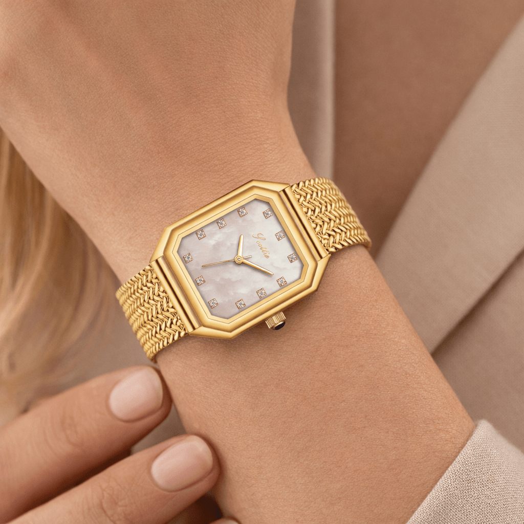 Crystal Diamond Dial Women's Watch - Gold Mesh Jewelry - GOLDASEEL