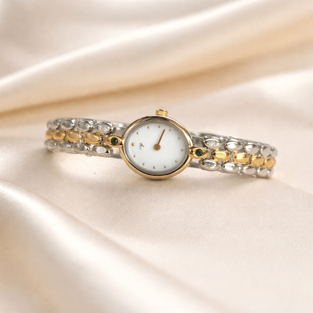 Two-Tone Gold Silver Gemstone Bracelet Watch Women's - GOLDASEEL