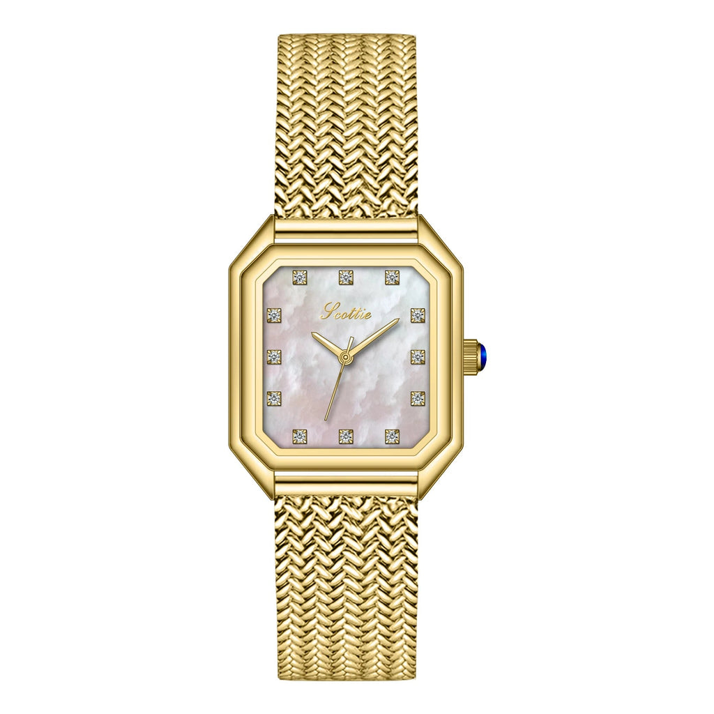 Crystal Diamond Dial Women's Watch - Gold Mesh Jewelry - GOLDASEEL