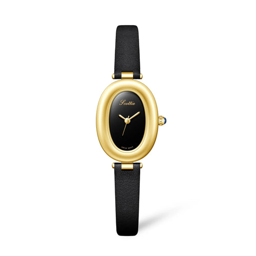 Women's Small Gold Oval Watch Dual Leather Strap Minimalist Jewelry Watch - GOLDASEEL