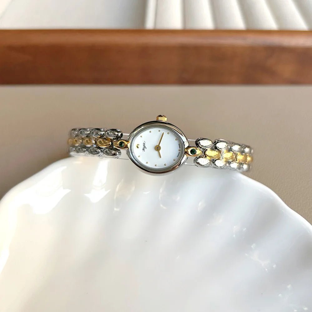 Two-Tone Gold Silver Gemstone Bracelet Watch Women's - GOLDASEEL