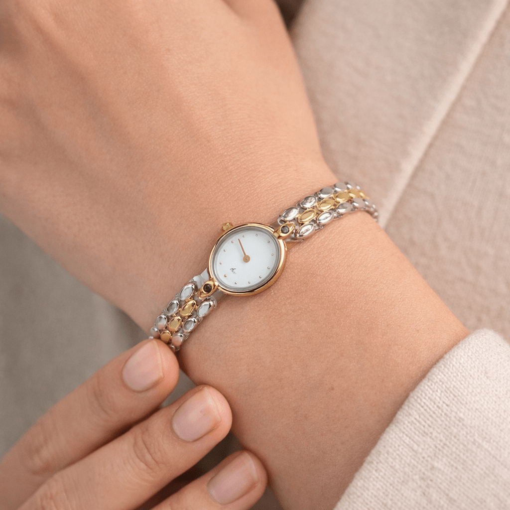 Two-Tone Gold Silver Gemstone Bracelet Watch Women's - GOLDASEEL