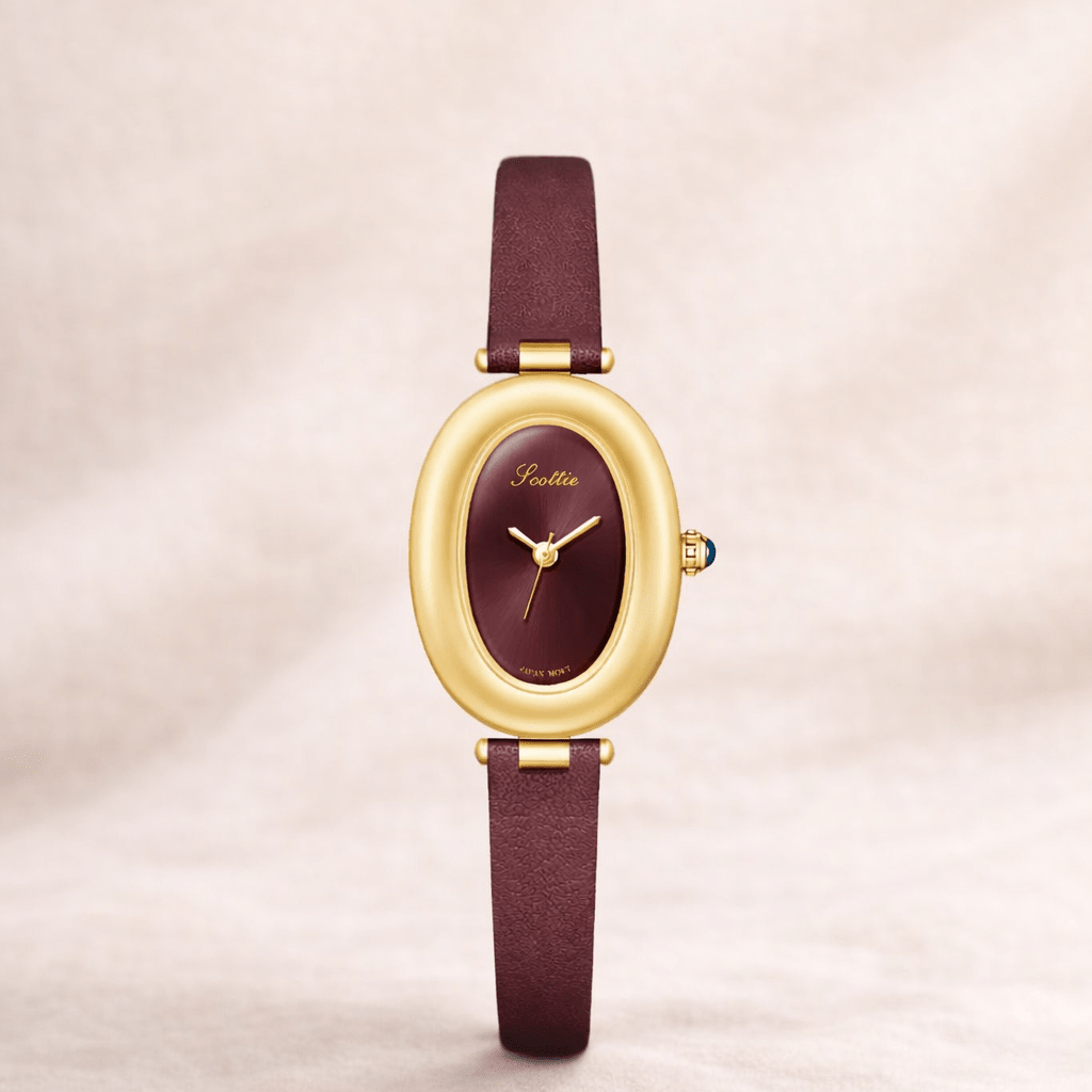 Women's Small Gold Oval Watch Dual Leather Strap Minimalist Jewelry Watch - GOLDASEEL