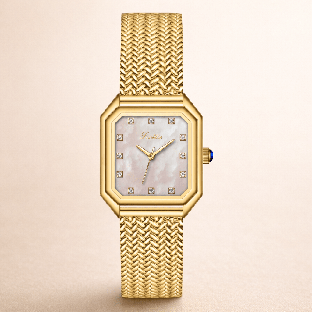 Crystal Diamond Dial Women's Watch - Gold Mesh Jewelry - GOLDASEEL