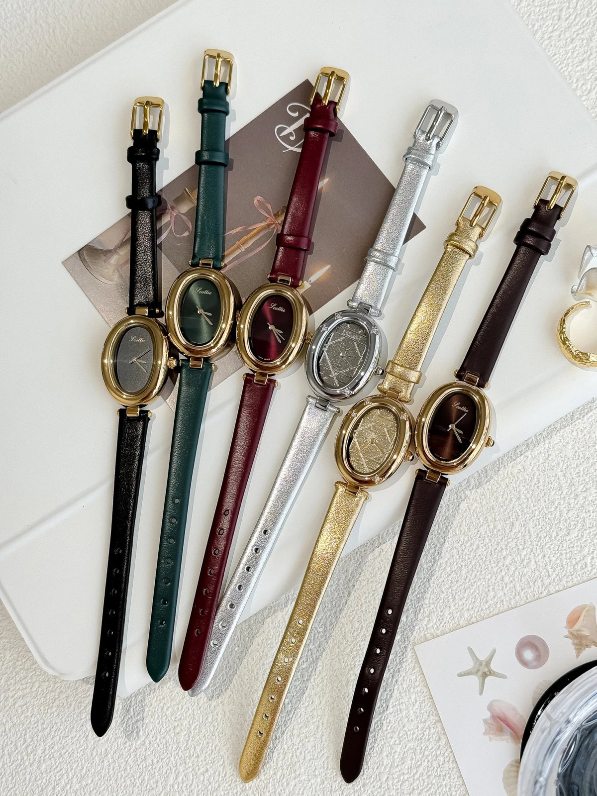Women's Small Gold Oval Watch Dual Leather Strap Minimalist Jewelry Watch - GOLDASEEL