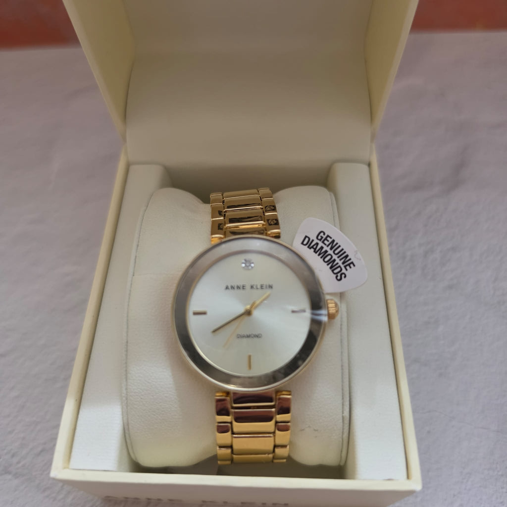 women's Anne Klein diamond watch gold tone bracelet genuine diamond detail