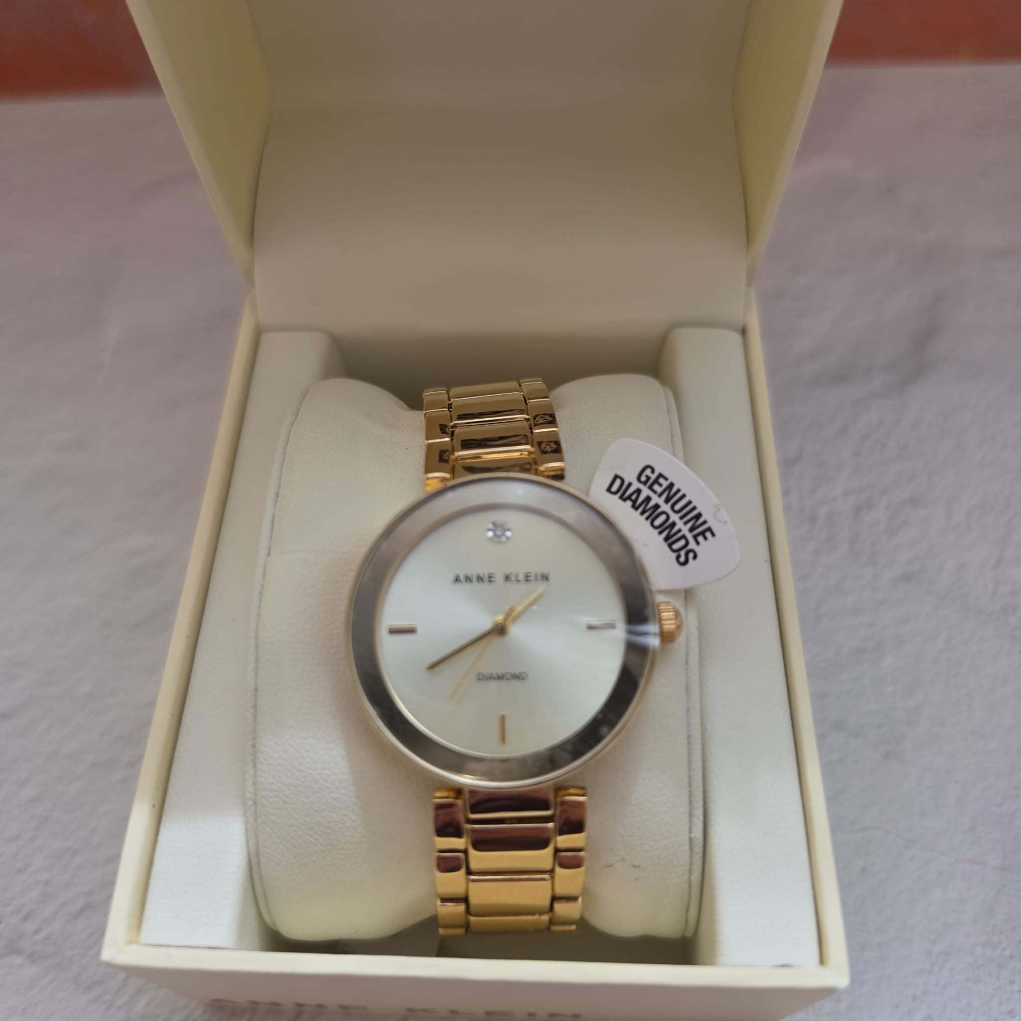 women's Anne Klein diamond watch gold tone bracelet genuine diamond detail
