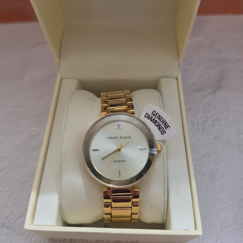 women's Anne Klein diamond watch gold tone bracelet genuine diamond detail