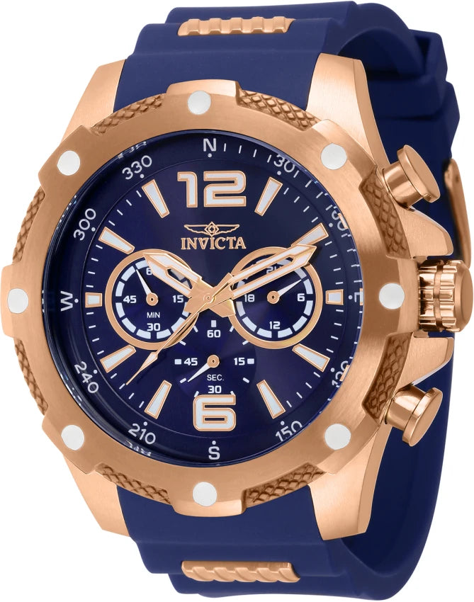 I-Force Axis rose gold blue chronograph watch angled view with silicone strap