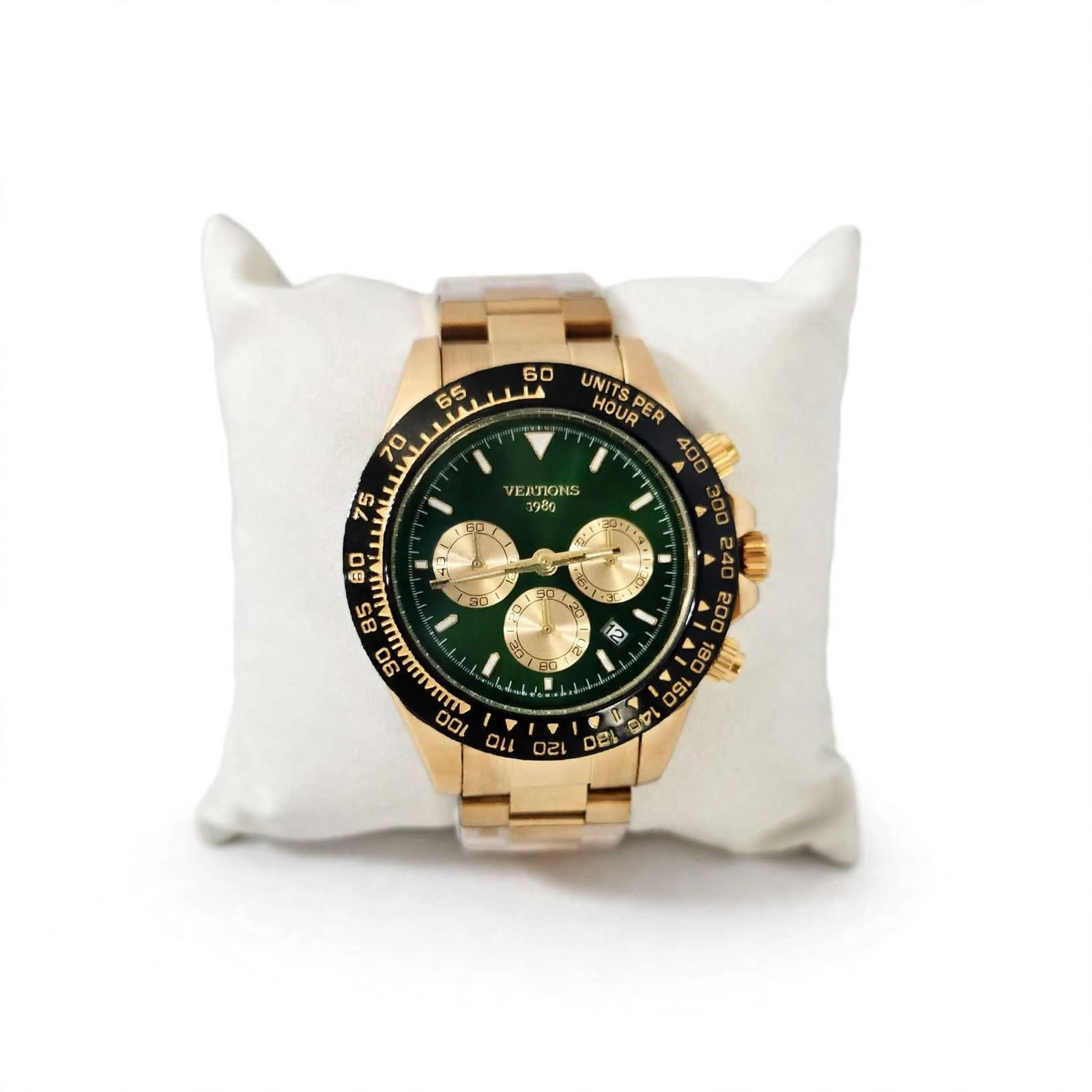 mens watch, gold watch men, green dial watch, chronograph watch, luxury watch men, tachymeter watch, racing watch, stainless steel watch, business watch, gift for him, emerald watch